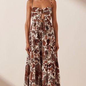 Shona Joy Cream Midi Dress with Brown Floral Print
